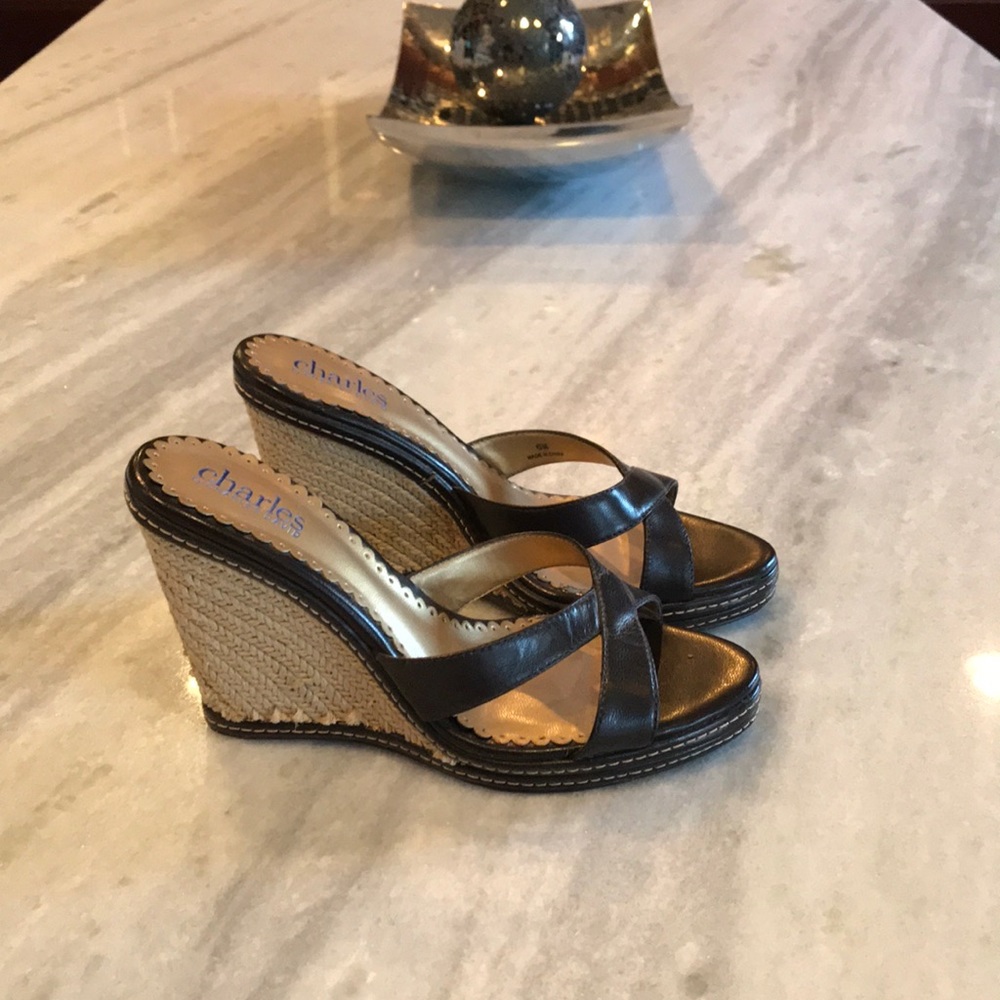 Charles David brown/tan wedge sandals size 6